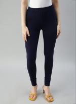 Lycra Cotton Navy Blue Casual Wear Plain Leggings